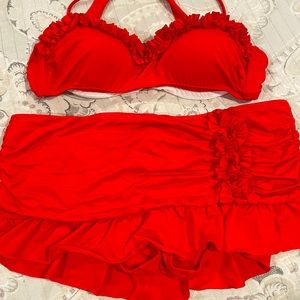 NWT Kenneth Cole Red Ruffled Swim Set